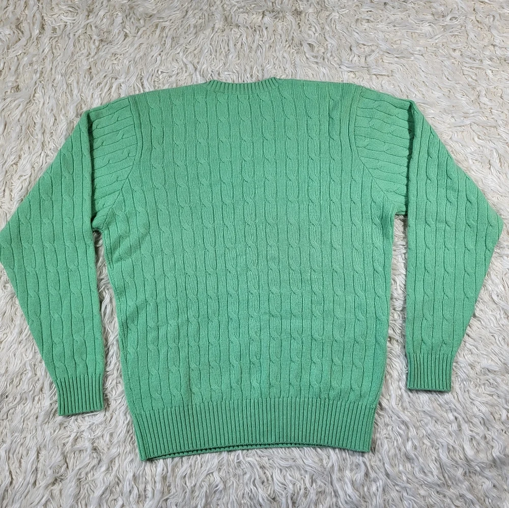 Peter Millar 100% Cashmere Green Cable Knit Sweater Size Large - Picture 9 of 14